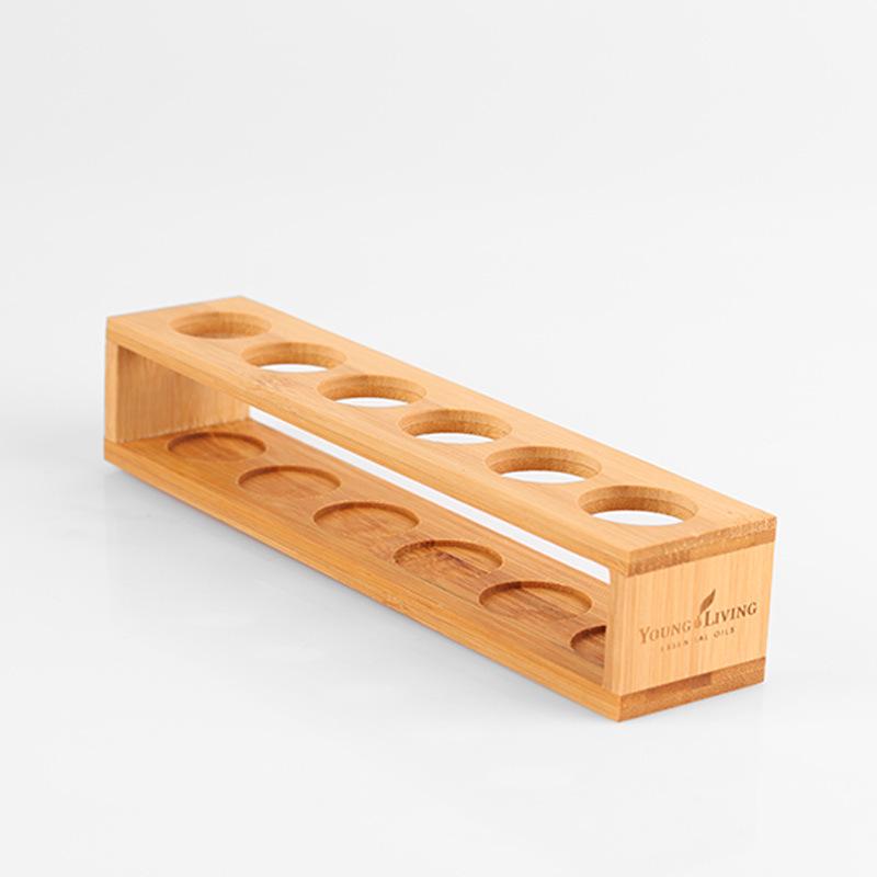 6-Compartment Bamboo & Wood Essential Oil and Perfume Bottle Display Rack