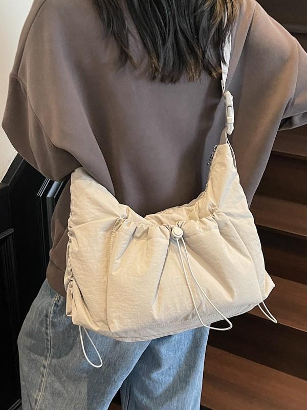 Borsa a tracolla in nylon stile coreano alla moda con chiusura a coulisse per uso quotidiano casual