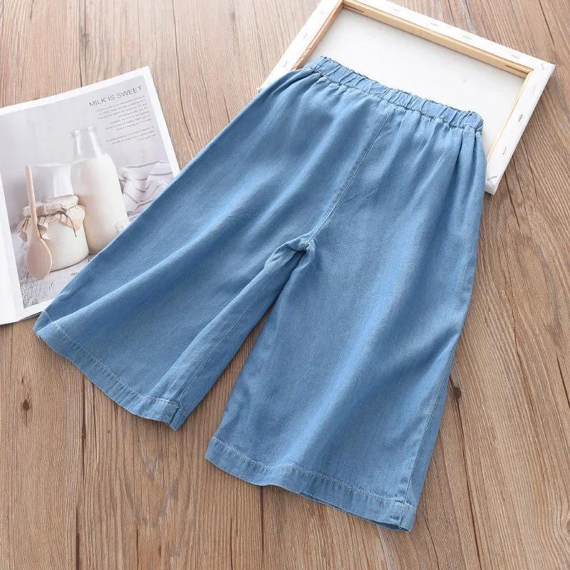 Fashion Children Wide Leg Pants Summer Casual Thin Chiffon Cropped Trousers For Teenager Girls Clothes 2 4 6 8 10 Years