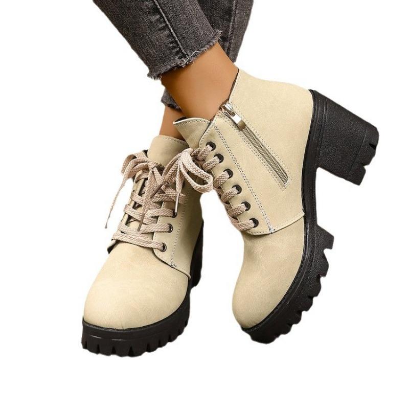 Large Size High Heel Side Zipper Fashion Women's Boots Autumn and Winter New Low Tube Square Heel Going Out Women's Boots