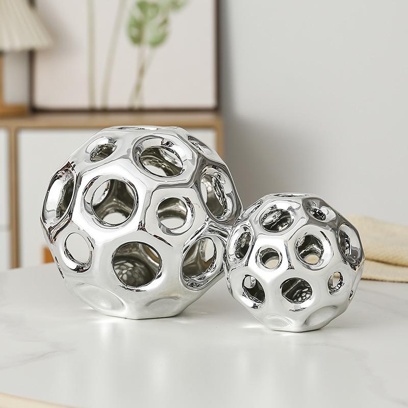 Electroplated Gold Ball Ornament Hollow Ceramic Vase Living Room Office Bookcase Ball Ornament Abstract Flower Arrangement Gifts