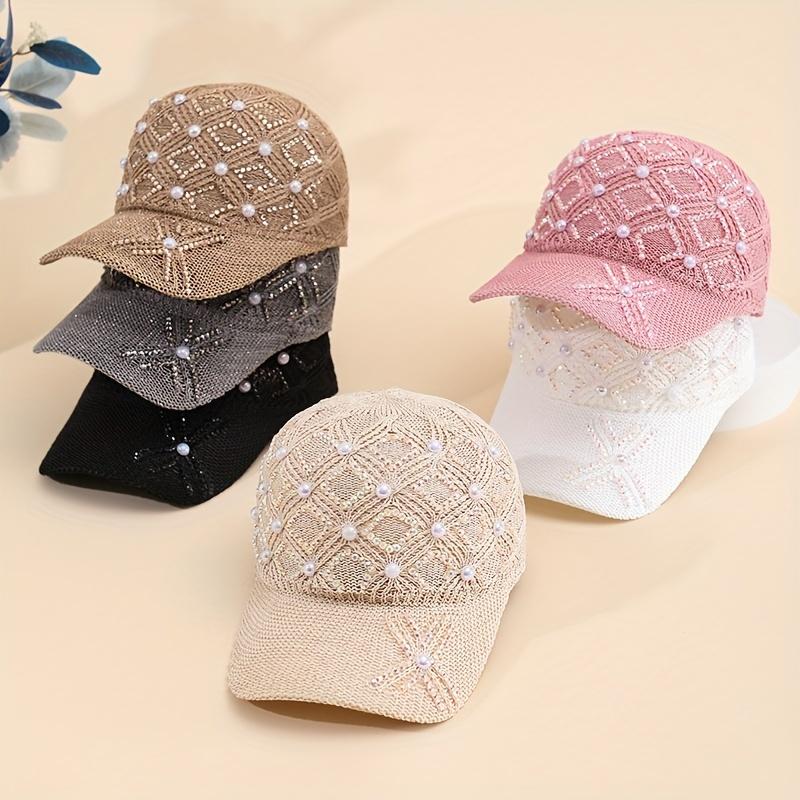 1pc of Four-Leaf Flower Pearl Hat for Women, Stylish And Versatile with Pearl And Rhinestone Mesh, Adjustable Summer Baseball Cap