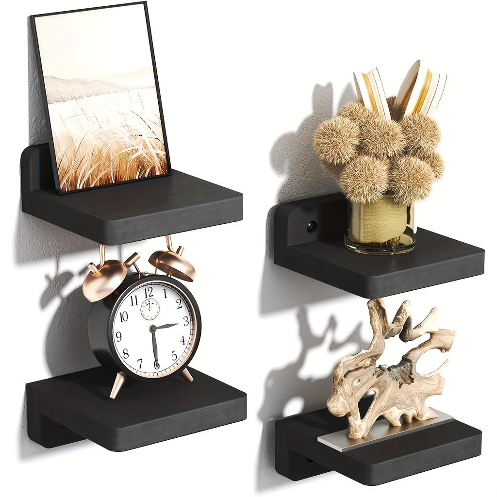 Confezione da 4 Mensole Galleggianti in Legno Rustico, 12,7x12,7 cm Storage a Parete, Stile Rustico per Camera da Letto, Soggiorno, Cucina, Bagno