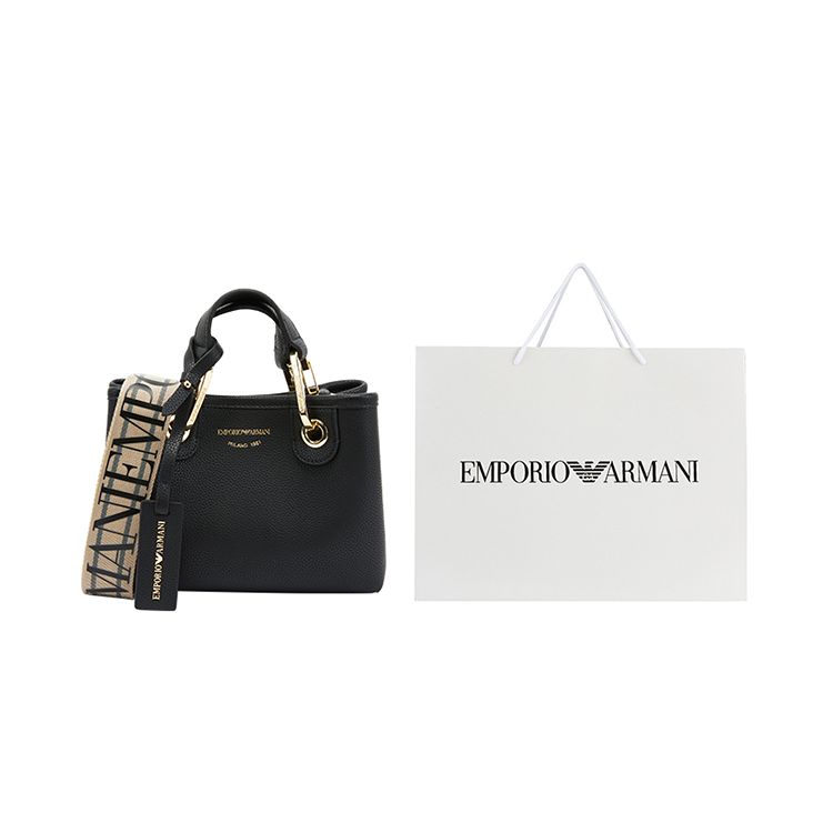 Emporio Armani Logo Print Magnetic Closure Polyester Shoulder Bag Women Bags Black Y3D176-YFO5B-85218