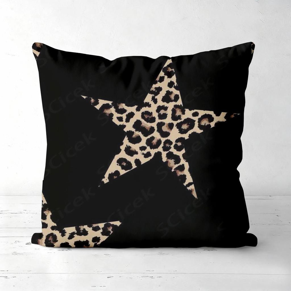 Leopard Stern Muster Schwarze Kissenbezüge Set von 4 Polyester Kissenbezug, Sofa Dekorative Kissenhülle Kopfteilkissen