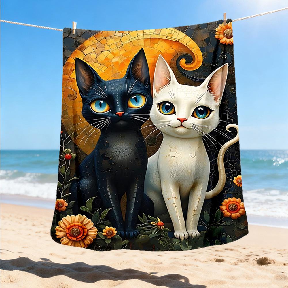 1pc Cat Artwork Outdoor Flannel Blanket , Machine Washable Perfect Gift for Birthday , Holiday Travel Accessory , Durable Material