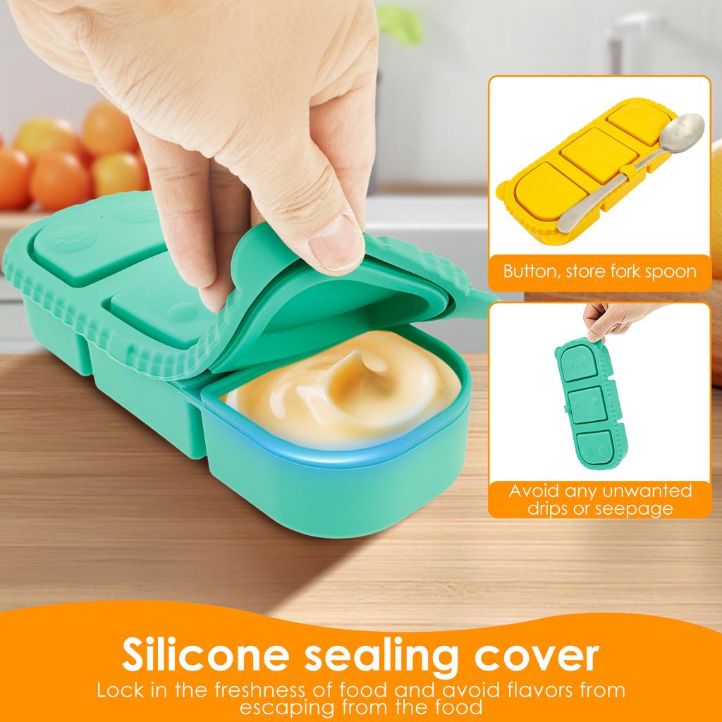 2/3Pcs Snack Container Silicone Small Dip Container with 3 Compartment Stackable Salad Dressing Sauce Box for Home Travel Picnic