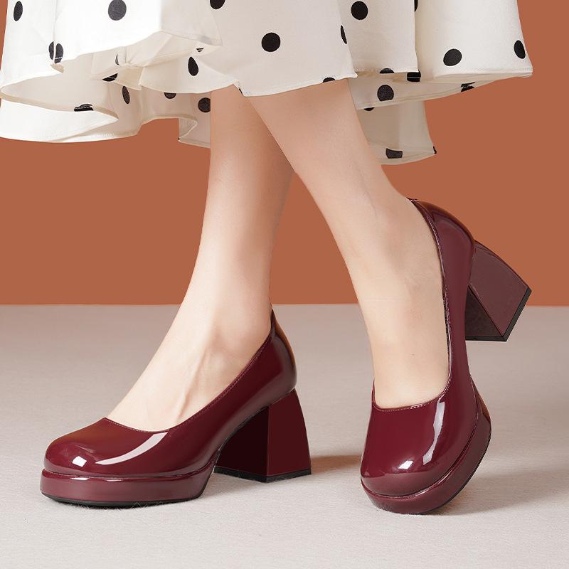 Work Shoes High Heels Waterproof Table Mary Jane Shoes Thick Heel Square Head Shallow Mouth Single Shoes Women