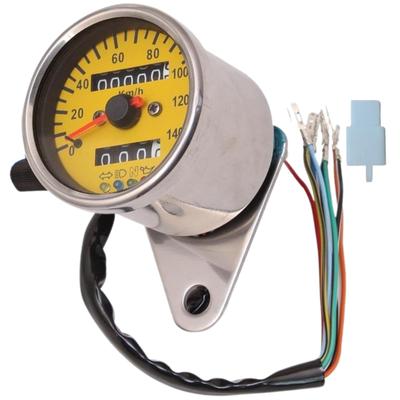 Cocoriko Motorcycle Mechanical LED Speedometer, 140km/h, Universal Trip Meter, Odometer, and Multi-Function Indicator (Yellow X Silver)