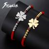 Lucky Four Leaf Clover Bracelet Gift for Woman Men Kid Couple Bangle Gold Color Stainless Steel Red Black Rope Chain Jewelry