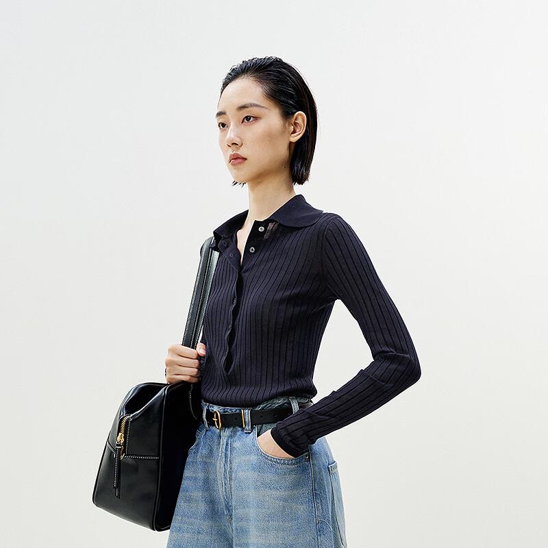 

LESS 2025 Spring Slim Fit Straight Long Sleeve Polo Neck Sweater XL