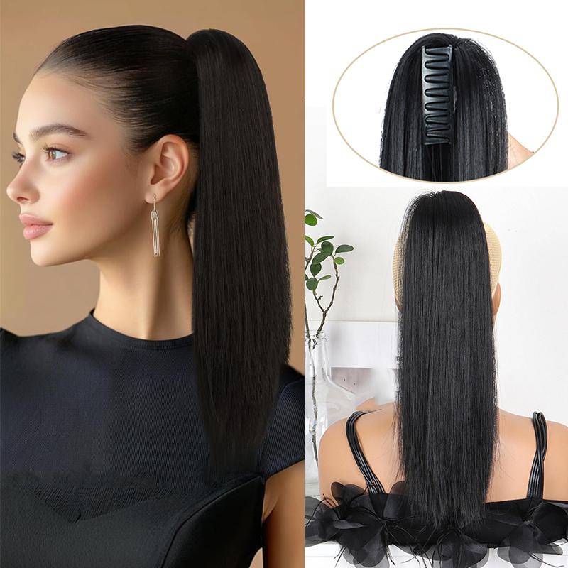16" Short Straight Claw Clip in Ponytail Extension Synthetic Hairpieces for Women Daily Party