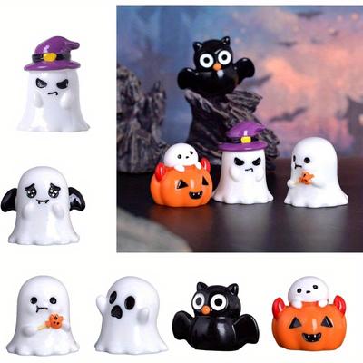 Halloween Mini Statue Witch Hat Ghosts Bats Cute Pumpkins Figurines Luminous Halloween Figurine for Home Office Decoration