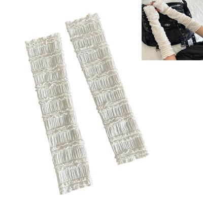 Damen Lange Fingerlose Handschuhe Gerüschte Netz Armstulpen Langer Armwärmer Fingerloser Handschuh für Damen Halloween Hochzeit Abschlussball