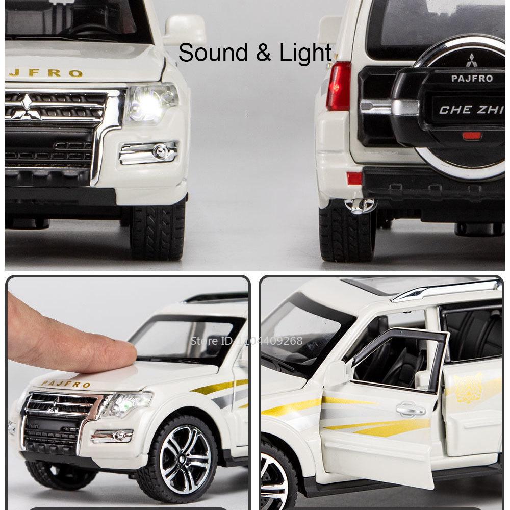 1:32 Scale MITSUBISHI PAJERO Prado SUV Car Model Toy High Simulation Sound Light Pull Back Collection Toys Models for Boys Kids
