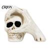 Durable Resin Craft Decor Halloween Skull Hand Sculpture, Gothic Skeleton Head Figurine, Spooky Vintage Yellowed Sculpture Decoration for Bedroom
