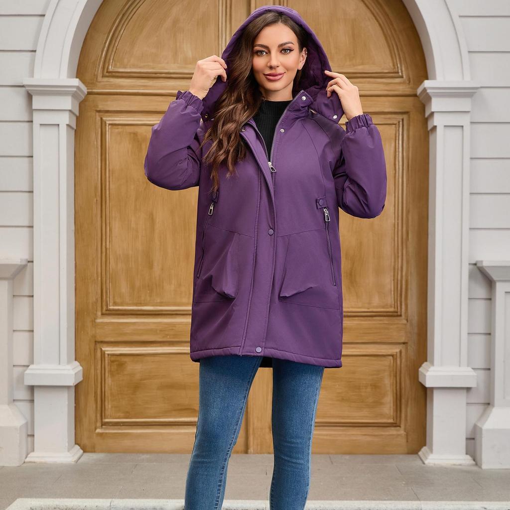 Women’s Warm Windcheaters Detachable Hooded Fleece Lined Zipper Coats Windproof Parka Outdoor Hiking Mountaineering Jackets