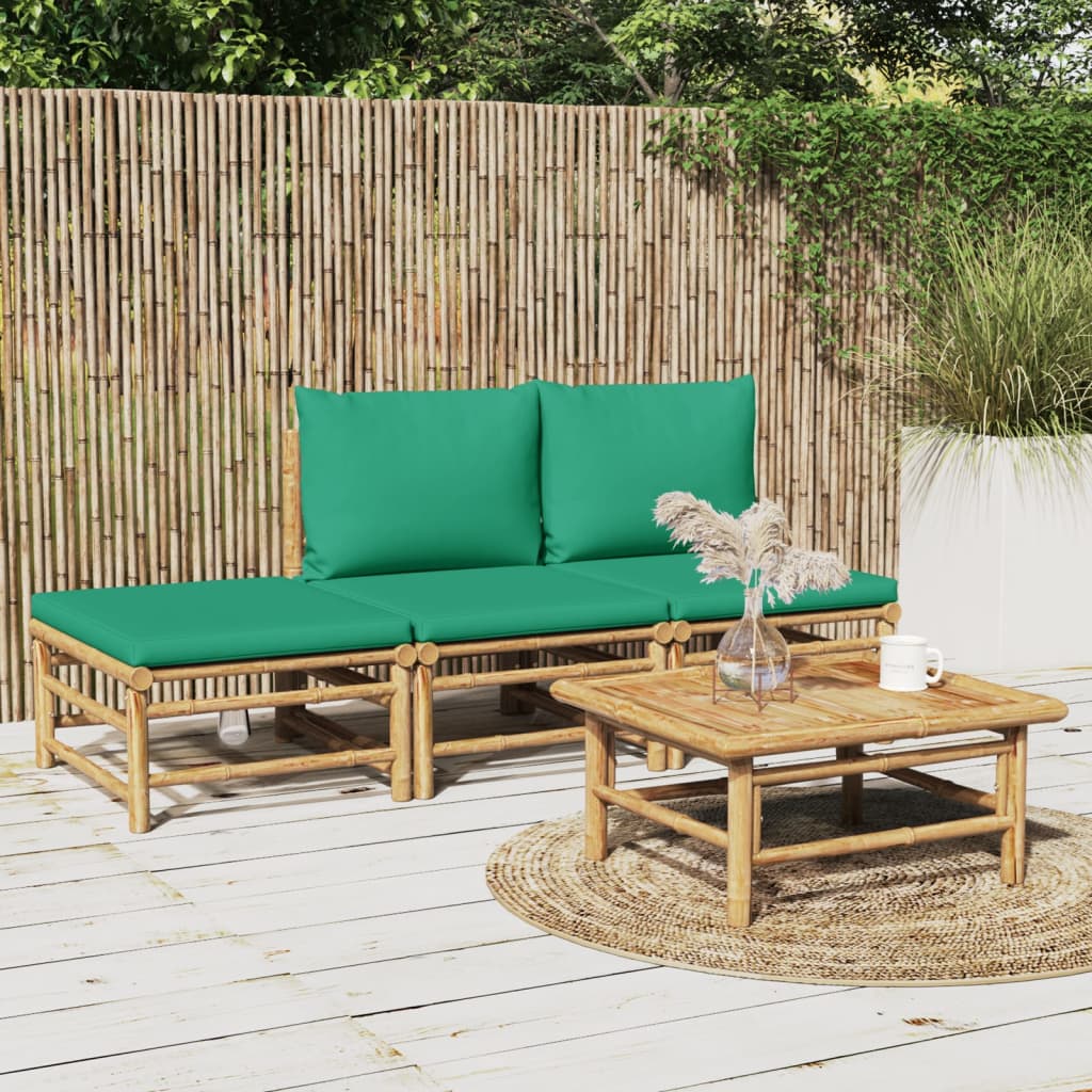 vidaXL 4-part. Garden Lounge Set with Green Cushions Bamboo