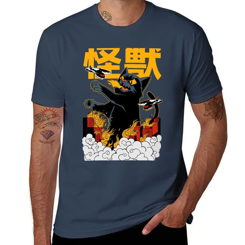 Japanese Cool Cat Zilla Funny Cartoon Style TShirt Daily Wear Print TShirt