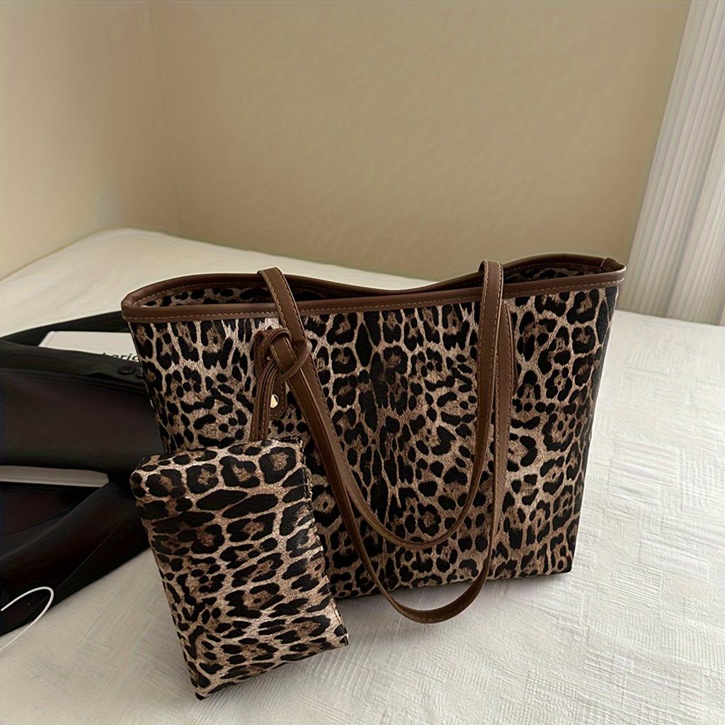 European And American Large Capacity Fashionable Ins Personality Leisure Autumn New Leopard Print Suit Shoulder Tote Bag