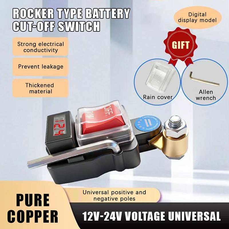Rocker Type Battery Disconnect Switch With Voltage Display And Thickened Pure Copper Perfect For 12V 24V Car Truck Rv Marine Use