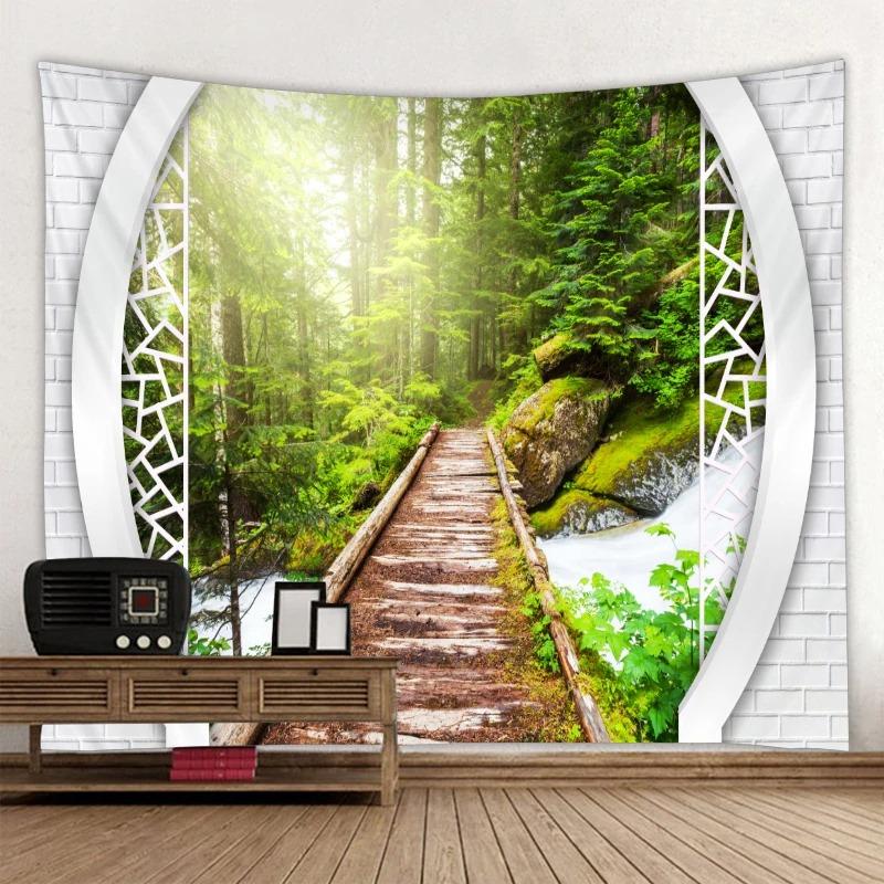 Beautiful Nature Waterfall Forest Printed Tapestry Bohemian Wall Hanging Bedroom Living Room Decoration