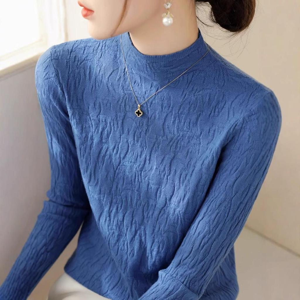 Women's High-Quality Textured Winter Sweater with Half-High Collar and Long Sleeves
