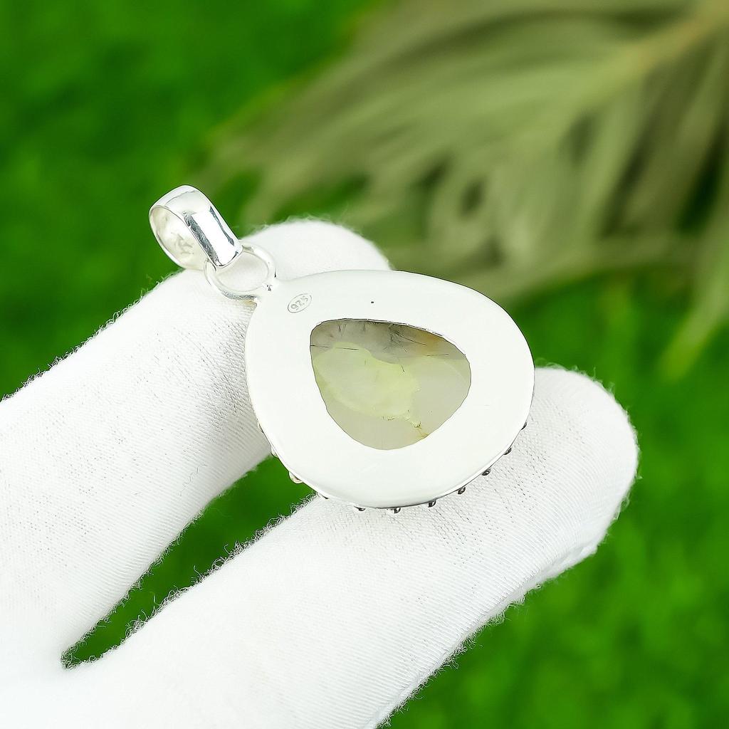 Gift For Women Pendant 925 Sterling Silver Natural Golden Rutile Gemstone