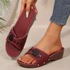 Fashion Women Platform Slippers 2025 Summer New Women Slip on Adjustable Belt Buckle Rivet Wedge Heel Sandals Female Casual Beach Shoes