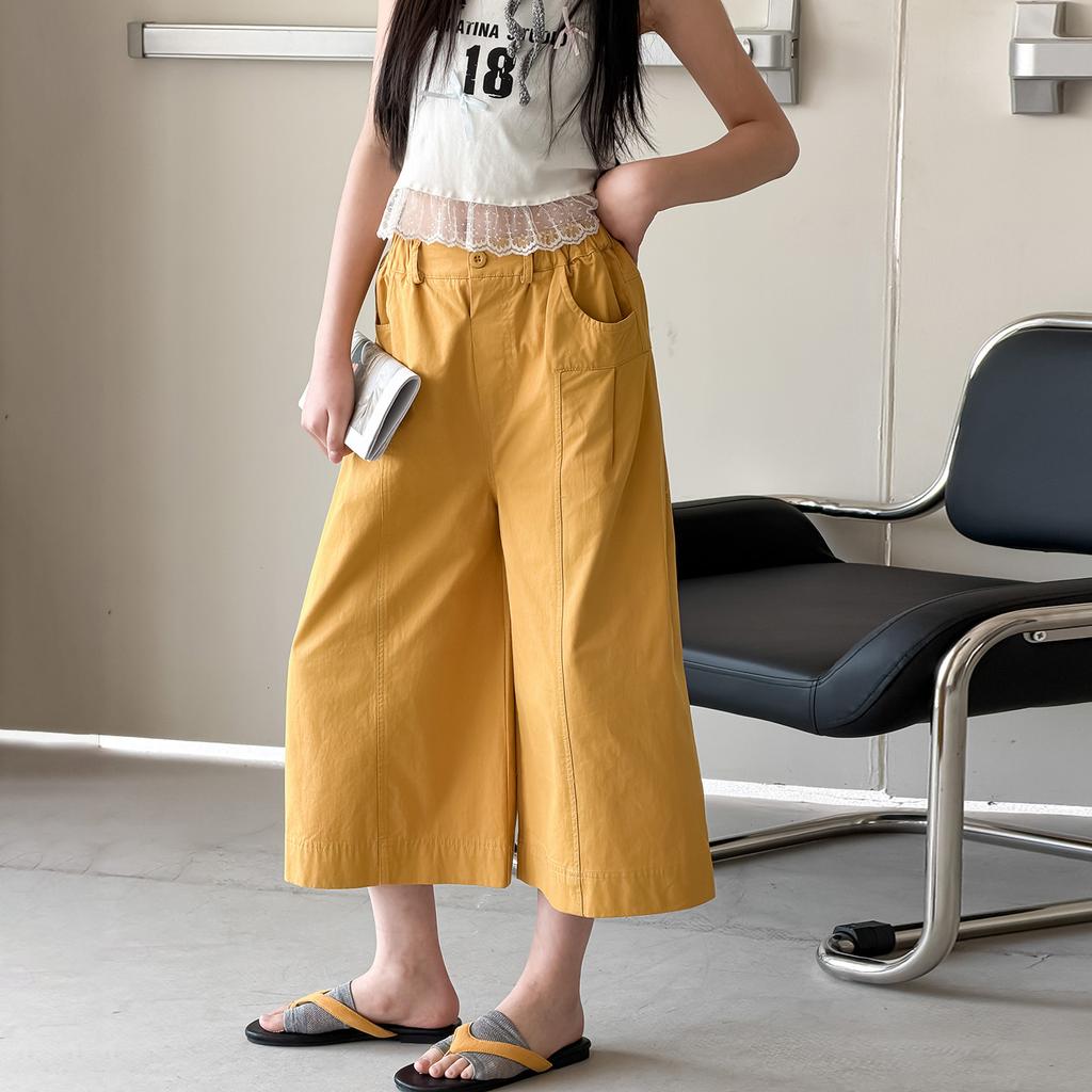 Summer Girls' Casual Pants Korean Style Casual Eight-quarter Wide-leg Pants For Middle-aged And Older Children