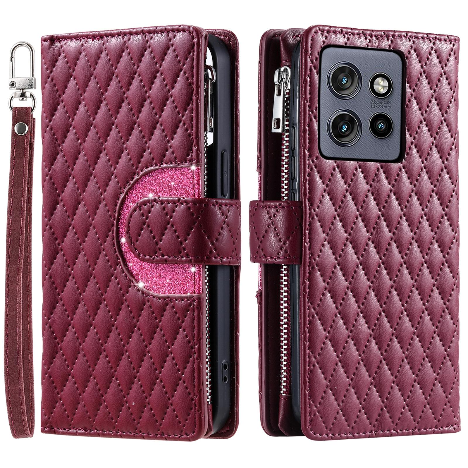 

Style 012 for Motorola Edge 50 Neo 5G/Moto S50 5G/Thinkphone 25 5G Case Zipper Pocket Glitter Leather Phone Cover C