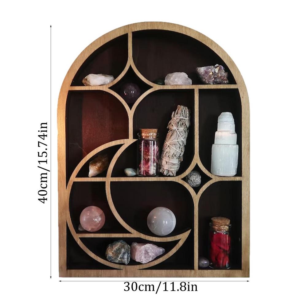 Arch Crystal Shelf Wooden Mushroom Moon Shelf Wall Mounted Storage Rack Hanging Moon Shelves Wall Decor For EssentialOil Nurser