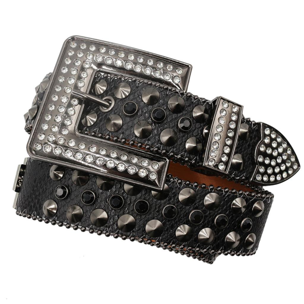 Men's Belt Waist Seal Gun Color Brightly Inlaid with Glass Rhinestones Crocodile Pattern Personality Trendy Style