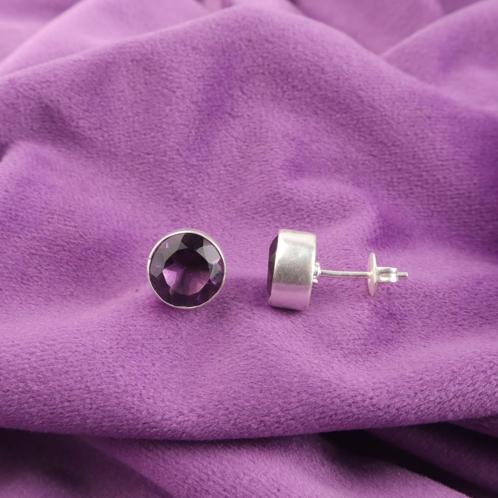 Natural Amethyst 925 Sterling Silver Stud Mother Gift Friendship Day Earrings EE-150-3