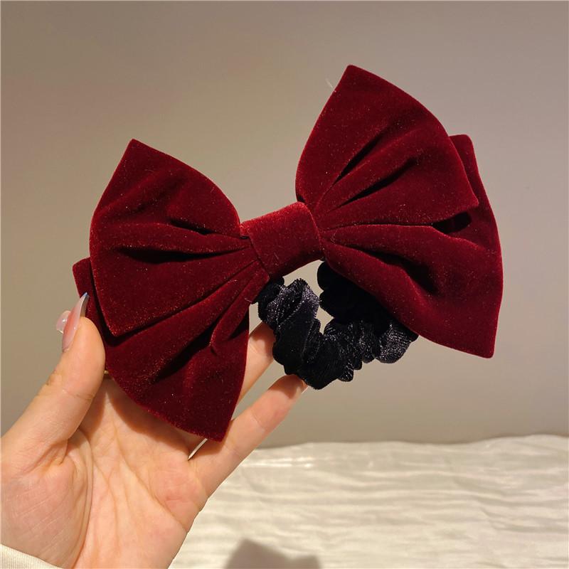 Vintage Velvet Bowknot Hair Scrunchies Hair Tie Women Girls Elegant Ponytail Large Bows Hair Rubber Bands Hair Accessories
