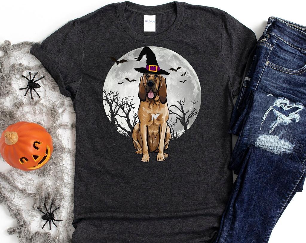 Bloodhound Halloween Shirt, Scary Dog, Howling Moon Howl-O-Ween Gift, Gildan Softstyle Unisex Tee