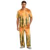 Men's Home Pajama Set, Short Sleeve Top and Long Pants with Button Fly and Drawstring Waist