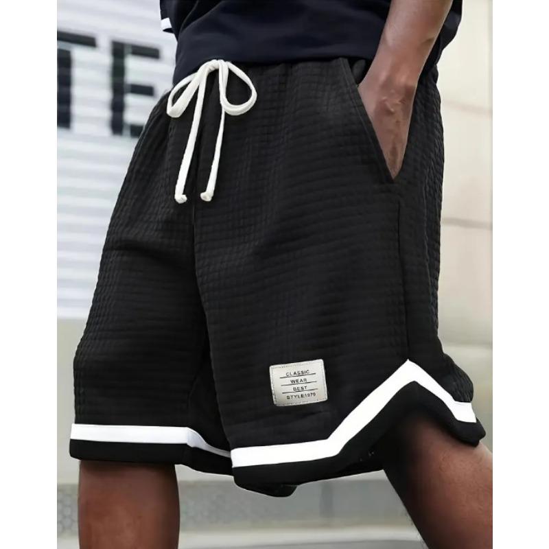 Men s Black Waffle Knit Shorts Contrast White Trim Drawstring Casual Athletic Shorts XL