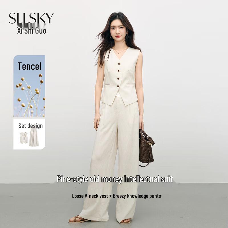 Sllsky Women s Old Money Style Tencel Linen Two-Piece Set XL