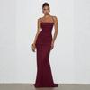 Damen Spaghettiträger Maxikleid Ärmellos Raffung Bodycon Formelles Abendkleid