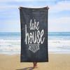 Japanese Style Ink Painting Plant Leaves and Sun Beach Towel Traditional Japanese Ink Painting Personalized Beach Towels Sand