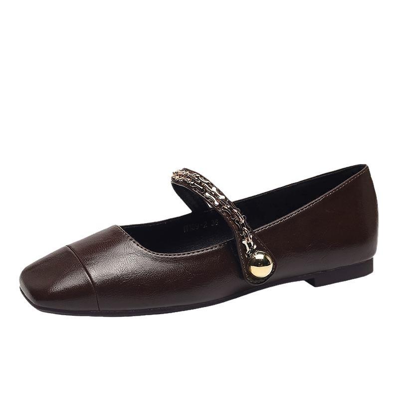 Französische Damen-Ballerinas mit Ein-Wort-Schnalle, Frühling und Herbst 2025 neu, Kette, flacher Ausschnitt, eckige Spitze, Retro Mary Jane Damenschuhe