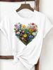 (Asian Size) Love Heart Trend Cute Flower Women Clothing T Shirt Woman Print Tee Top Fashion Female Short Sleeve Graphic T-shirts