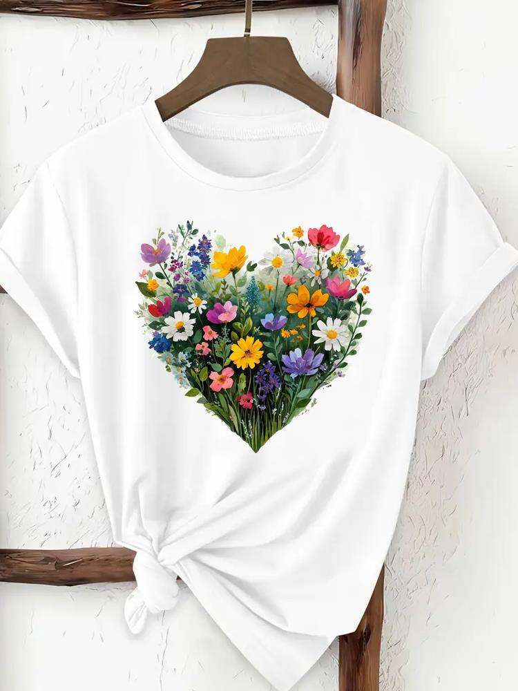 (Asian Size) Watercolor Flower Floral Women Clothing T Shirt Woman Print Tee Top Fashion Female Short Sleeve Graphic T-shirts