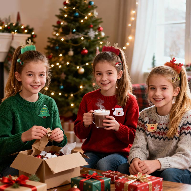 Christmas Kids Gifts Hair Clips Hairpin Brooch Accessories Cartoon Santa Claus Elk Ornaments Christmas New Year Party Decoration