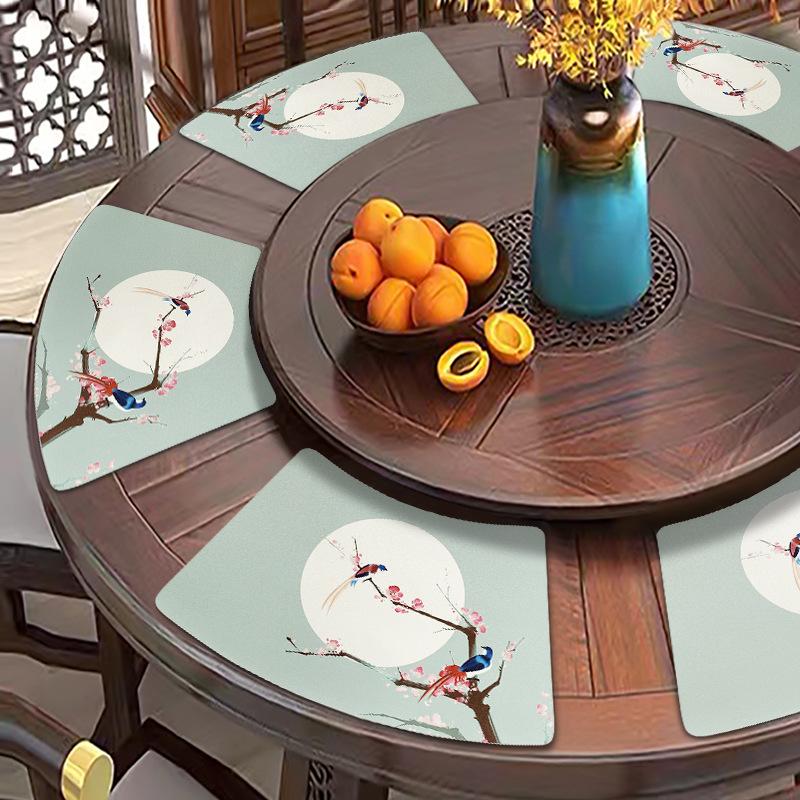Chinesische fächerförmige PVC-Leder-Tischsets für runde Tische, wasserdicht, ölabweisend, hitzeisolierend, Essunterlagen für den Heim- und Hotelgebrauch