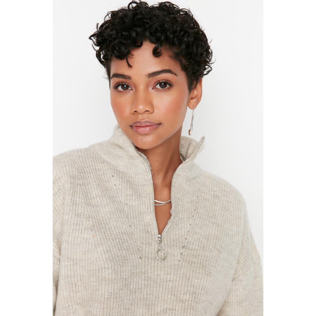 Anthracite Soft Textured Zippered Knitwear Sweater Twoaw20xs0009