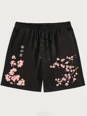 Women's Men's Summer Personalized Cherry Blossom Letter Print Micro Elastic Breathable Drawstring Sport Shorts Female Male Clothing