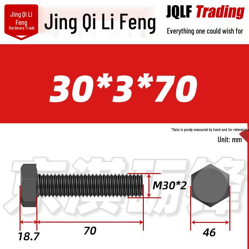 12.9 Grade Black High-Strength External Hex Bolt, Medium Tooth, Full Thread, M10-M36