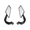 Motorcycle Side Mirror Pair with Black Blade Style Housing, Glass Mirror, Curved Arms and Threaded Adapter Hardware for Replacement Use